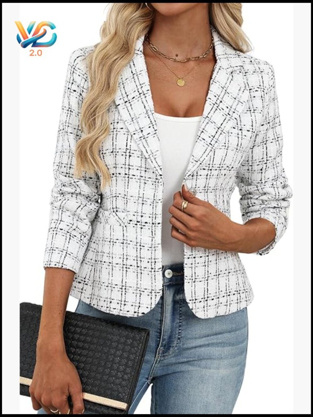 Slim Fit Tweed Blazer with Pockets, Business Casual Jacket
